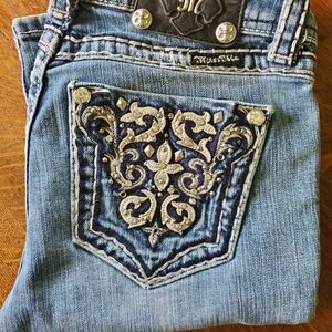 Miss Me Boot Cut Blue Jeans with Silver Embroidery
